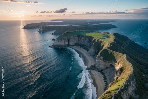Fototapeta a beach, flying over the ocean,bird eye view,generative ai