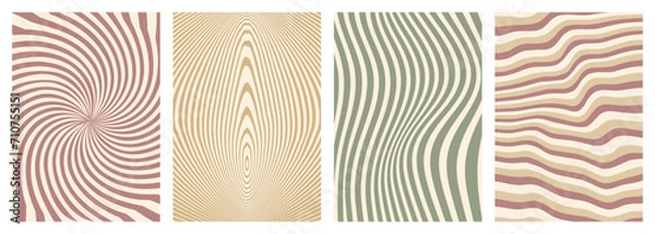 Fototapeta Twisted and distorted vector groovy hippie background. Waves, swirl, twirl pattern. Set of backgrounds in trendy retro psychedelic style. Vector illustration