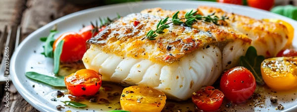 Obraz fried white fish on a plate. Selective focus.