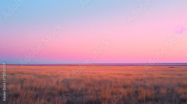 Fototapeta A vast plain, with surreal neon-colored grass and a pastel gradient sky, during a mystical afternoon, aligning with the Psychic Waves theme of mainstream storytelling style