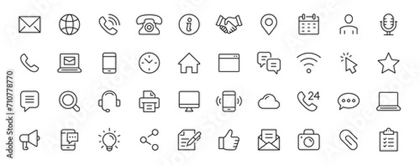 Fototapeta Contact thin line icons set. Basic contact icon collection. Vector