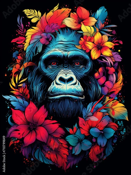 Fototapeta t-shirt design, ink gorilla, in the style of flowerpunk, realistic color palette created with Generative Ai