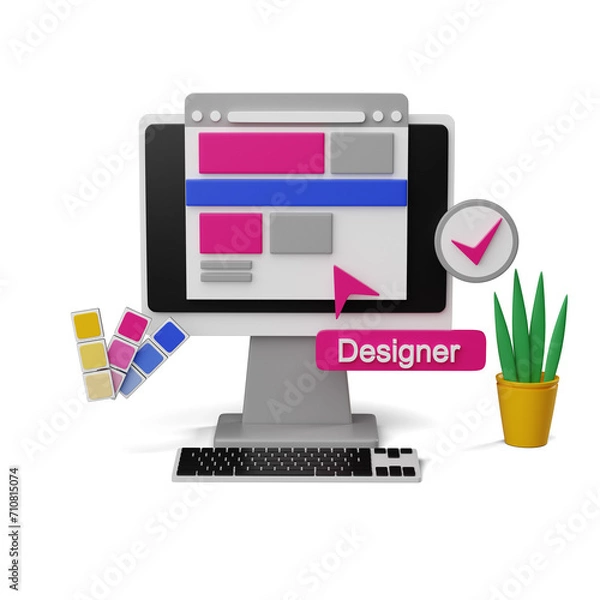 Fototapeta 3D Web Design Workspace Concept with Modern Interface Elements