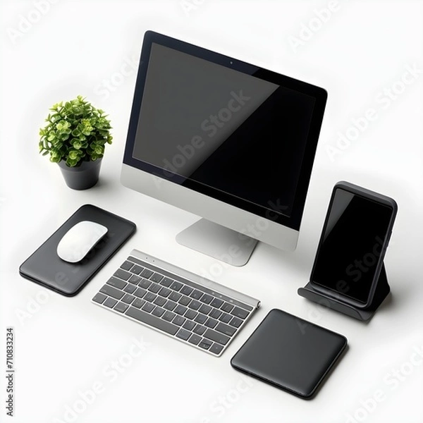 Fototapeta Cutting-Edge Workspace Essentials Elevate Your Productivity with Modern Office Gadgets