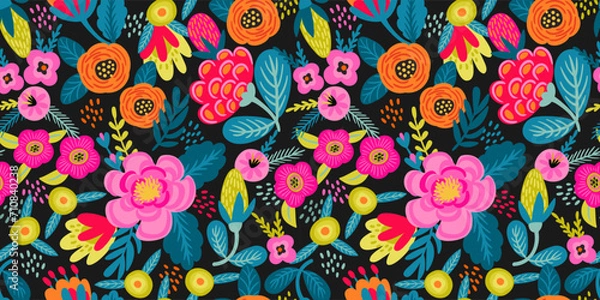Obraz Folk floral seamless pattern. Modern abstract design for paper, cover, fabric, pacing and other