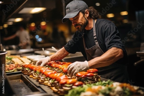 Fototapeta Customer customs fresh burger at the counter., generative IA