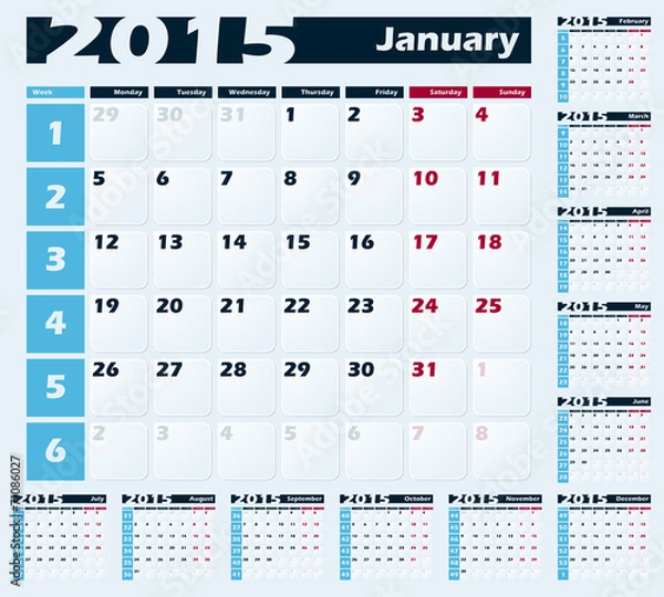 Fototapeta Calendar 2015 vector design template