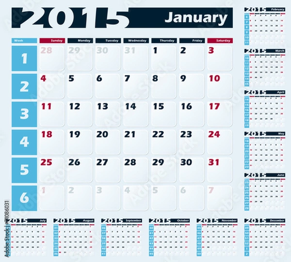 Fototapeta Calendar 2015 vector design template