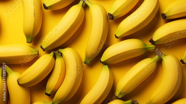 Fototapeta Clusters of fresh bananas on yellow background . Banana Texture Background. 