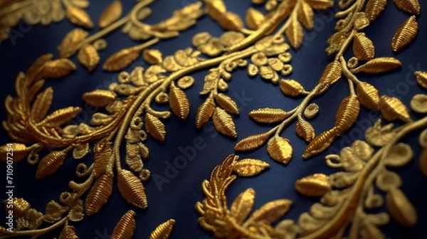 Fototapeta beautiful gold ornament on blue fabric