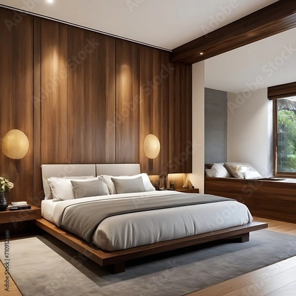 Fototapeta Modern wooden style bedroom interior design