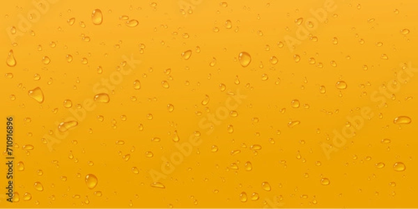 Fototapeta Beer abstract background. Condensate glass in macro texture. Transparent water drops on yellow surface. Cold beverage concept juice. oil or champagne. Stock vector illustration in realistic style.