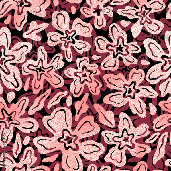 Fototapeta Seamless pattern with flowers. Illustration on a bright background.