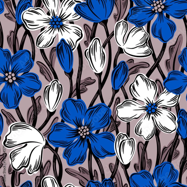 Obraz Seamless pattern with flowers.