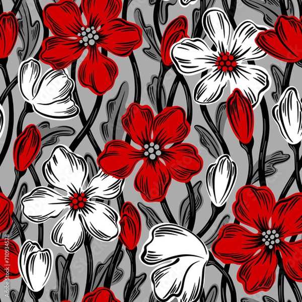 Obraz Seamless pattern with flowers.