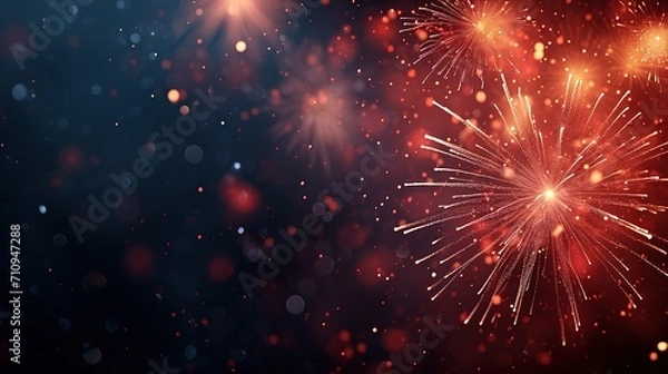 Fototapeta Fireworks. Colorful celebration fireworks isolated on a black sky background. From below, shot of wonderful and vivid fireworks exploding. Burst. Firework. Overlay. 
