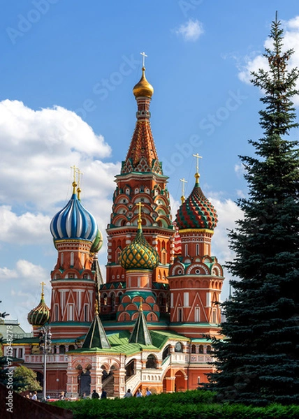 Fototapeta View of St. Basil's Cathedral from the Kremlin Wall and the Lenin Mausoleum.