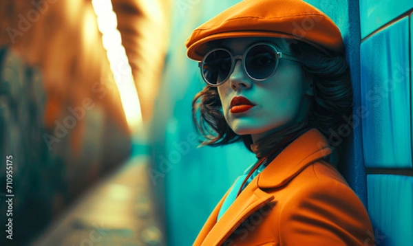 Fototapeta Concept of a female spy, engaging in illegal mafia activities and serving as an assassin