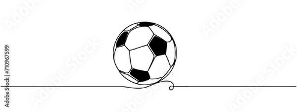 Obraz Continuous one line drawing of football ball in silhouette on a white background. Linear stylized.Minimalist.