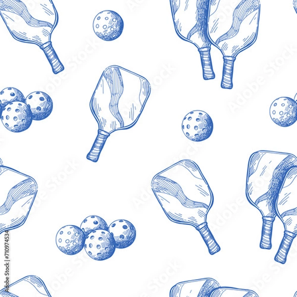 Obraz Vector seamless pattern with pickleball equipment. Background with balls and rackets.
