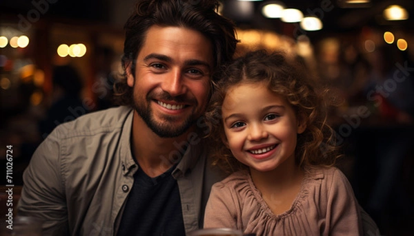 Fototapeta Smiling father and child, love and togetherness generated by AI