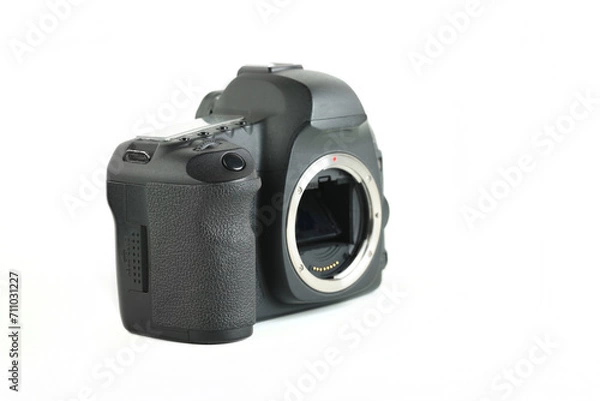 Obraz Big Black DSLR Digital Camera full frame sensor on white background.