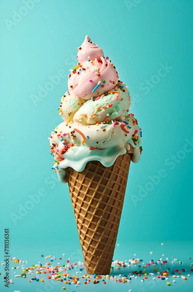 Fototapeta ice cream cone on the blue background