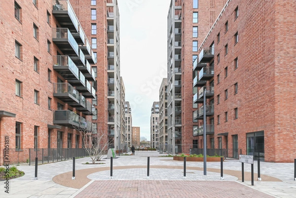 Obraz London, UK, 1 January 2024: Upton Gardens regenerates West Ham United’s former football ground at Boleyn. New homes, with 25% affordable housing to be delivered by Newham Council