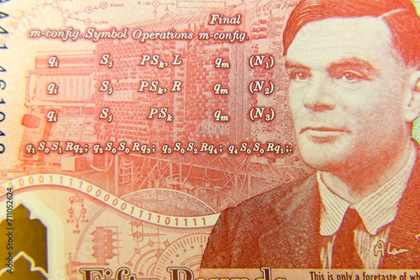 Obraz London, UK, 2 January 2024: Macro image of 50 Pound sterling banknote for design purpose close up with selective focus 