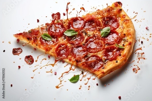 Fototapeta Pizza with pepperoni and basil