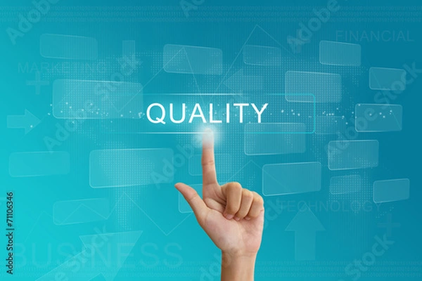 Fototapeta hand press on quality button on touch screen