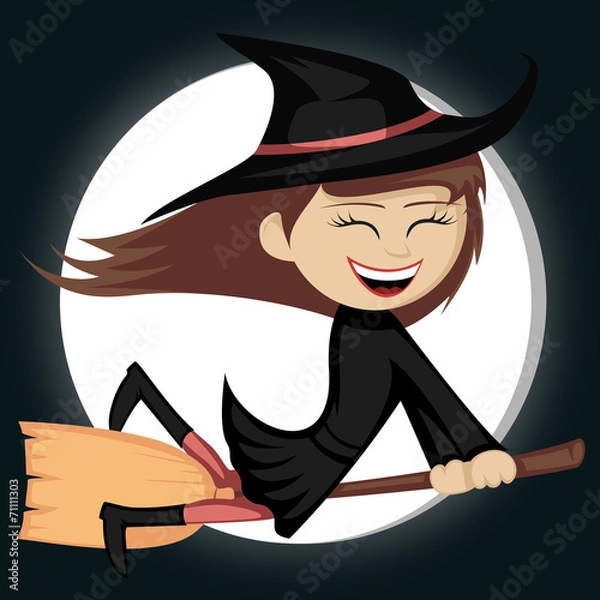 Fototapeta Witches all around - brunette is riding in front of a full moon