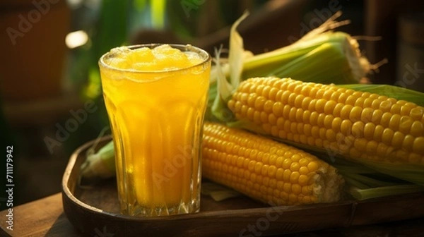 Fototapeta Fresh Corn Juice in Bottle