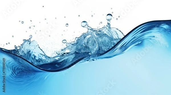 Fototapeta A Close-up of Blue water, spiral, liquid, splash, swirling wave, white isolated background.