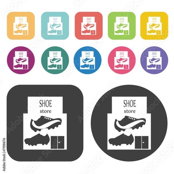 Fototapeta Shoe Store With Shoe Signs Icon. Store Icon Sets. Round And Rect