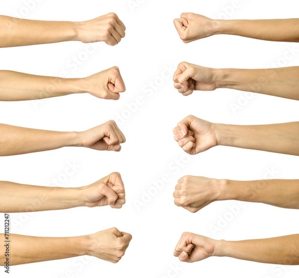 Fototapeta Fist. Multiple images set of female caucasian hand with french manicure showing fist gesture