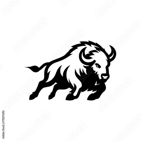 Fototapeta Professional Vector Logo of a Charging Buffalo. Powerful Symbol of Strength and Resilience for Corporate Branding, Financial Services, and Marketing. Striking and Versatile logo on a white Background.