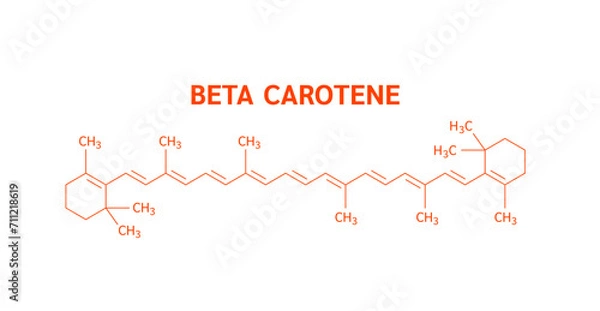 Fototapeta Molecular structure beta carotene orange. Extract from natural fruits and vegetables. Vitamins fiber nutrients essential for intestine. Health care. Helps build a strong immune system. Vector EPS10.