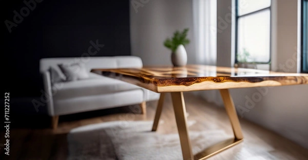 Fototapeta large table made of solid wood with epoxy resin and varnish. Furniture made from rare woods