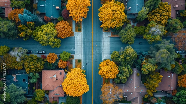 Fototapeta Aerial zenithal photograph of a residential neighborhood of a town