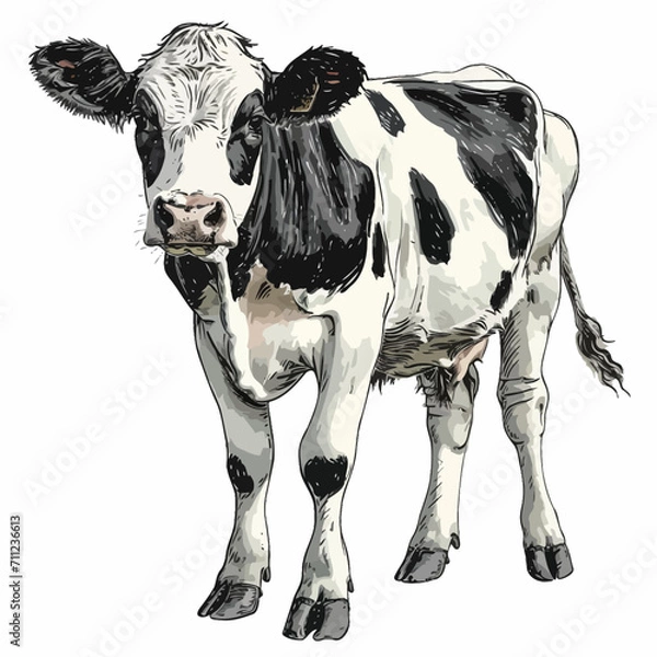 Obraz Vector image of a black and white cow on a white background.