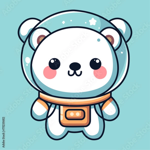 Fototapeta Cute cartoon polar bear in spacesuit. Mascot Vector Illustration.