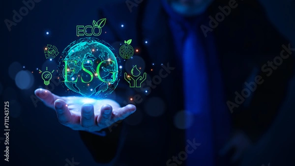 Obraz Committing to green, sustainable life, individuals work towards Earth's protection, saving energy, fostering eco-friendly practices to preserve nature and ensure balanced and thriving environment