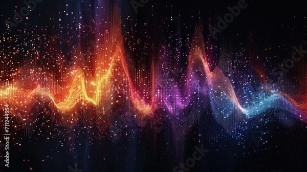 Fototapeta Visualization of music sound waves, colorful patterns against a black background, resembling a digital equalizer