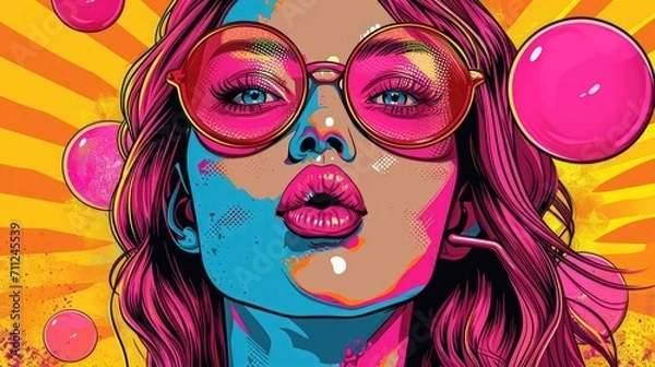 Fototapeta Artistic interpretation of bubble gum pop art, bold colors, and retro comic style, exaggerated bubbles