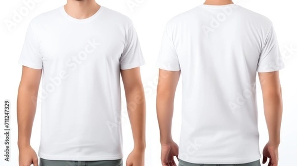 Fototapeta Man wearing a plain white t-shirt for mockup. front and back views