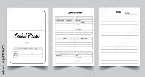 Fototapeta Editable Content Planner Kdp Interior printable template Design.