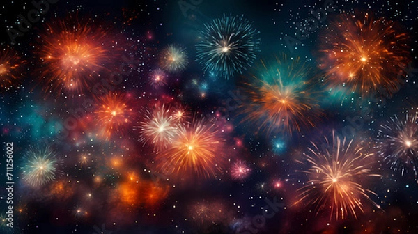 Fototapeta Happy New Year, burning fireworks with bokeh light background
