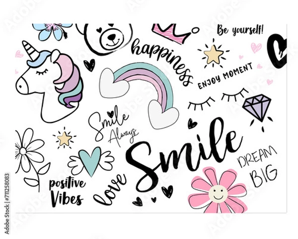 Fototapeta unicorn handdrawing vector design and seamless.Print tshirt graphic