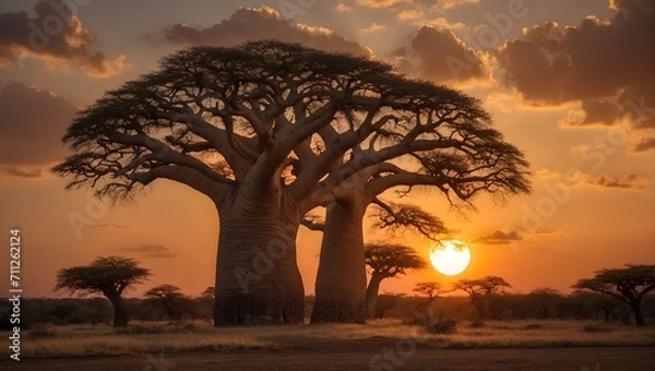Obraz baobab tree and sunset
